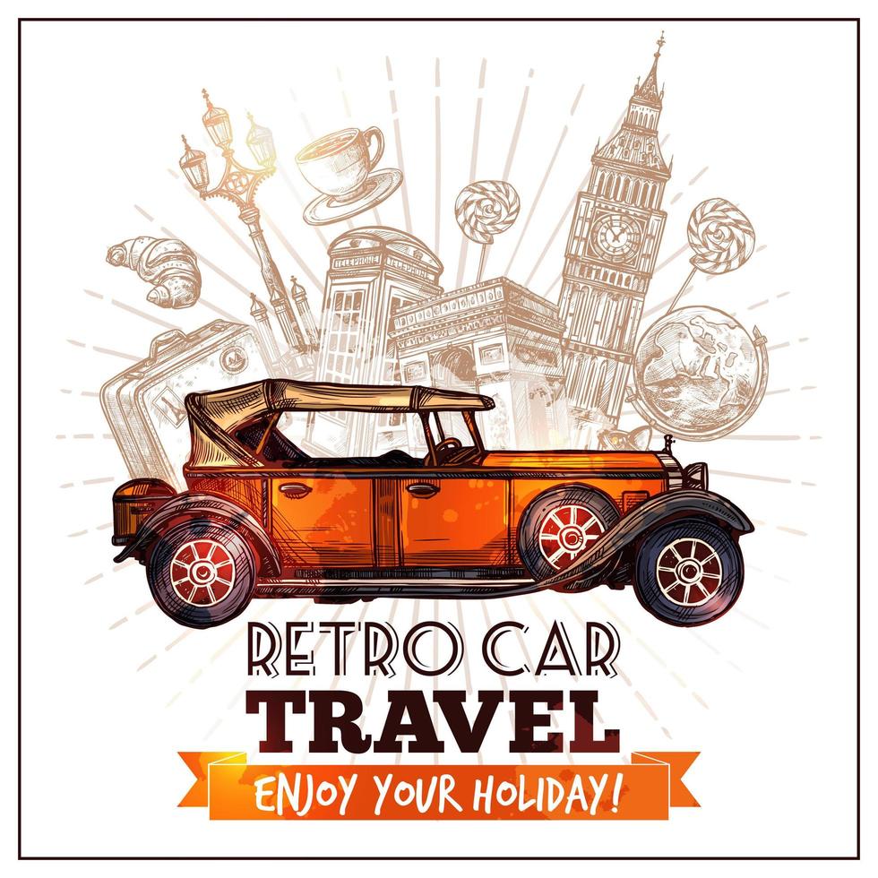 Retro car for travels and tourism vector