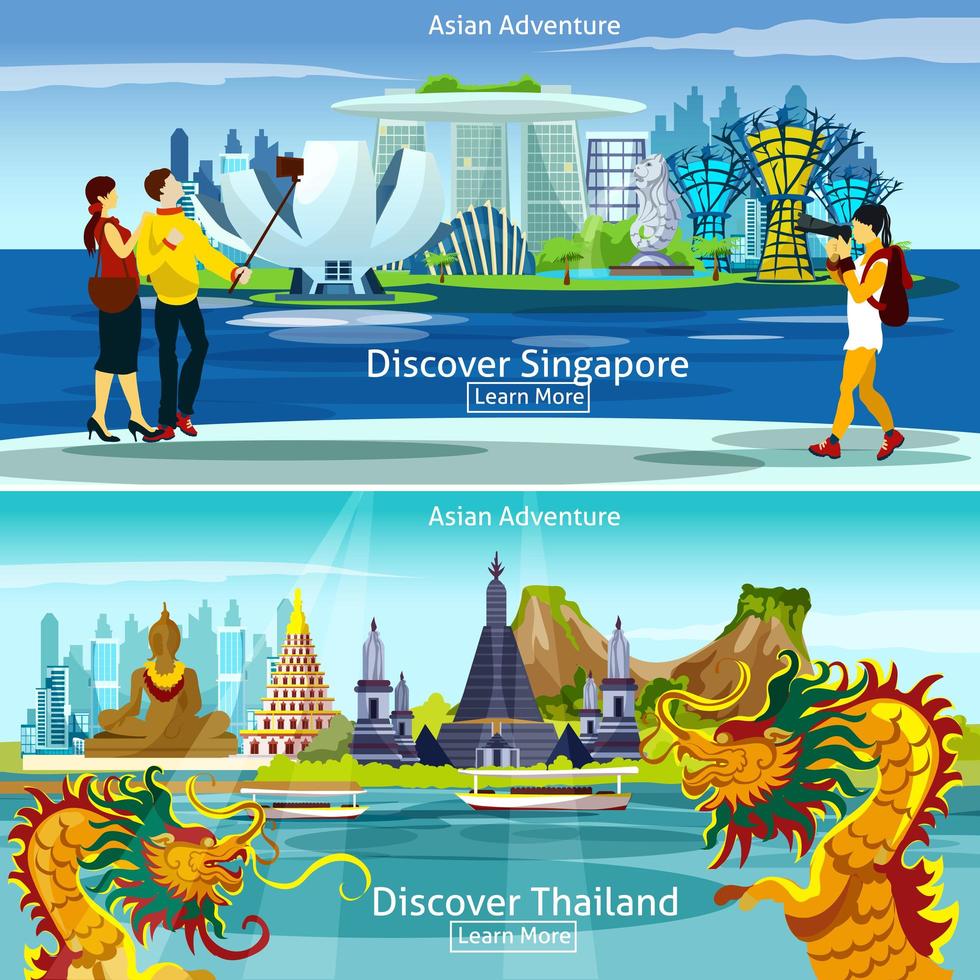 Asian tourist banner set vector