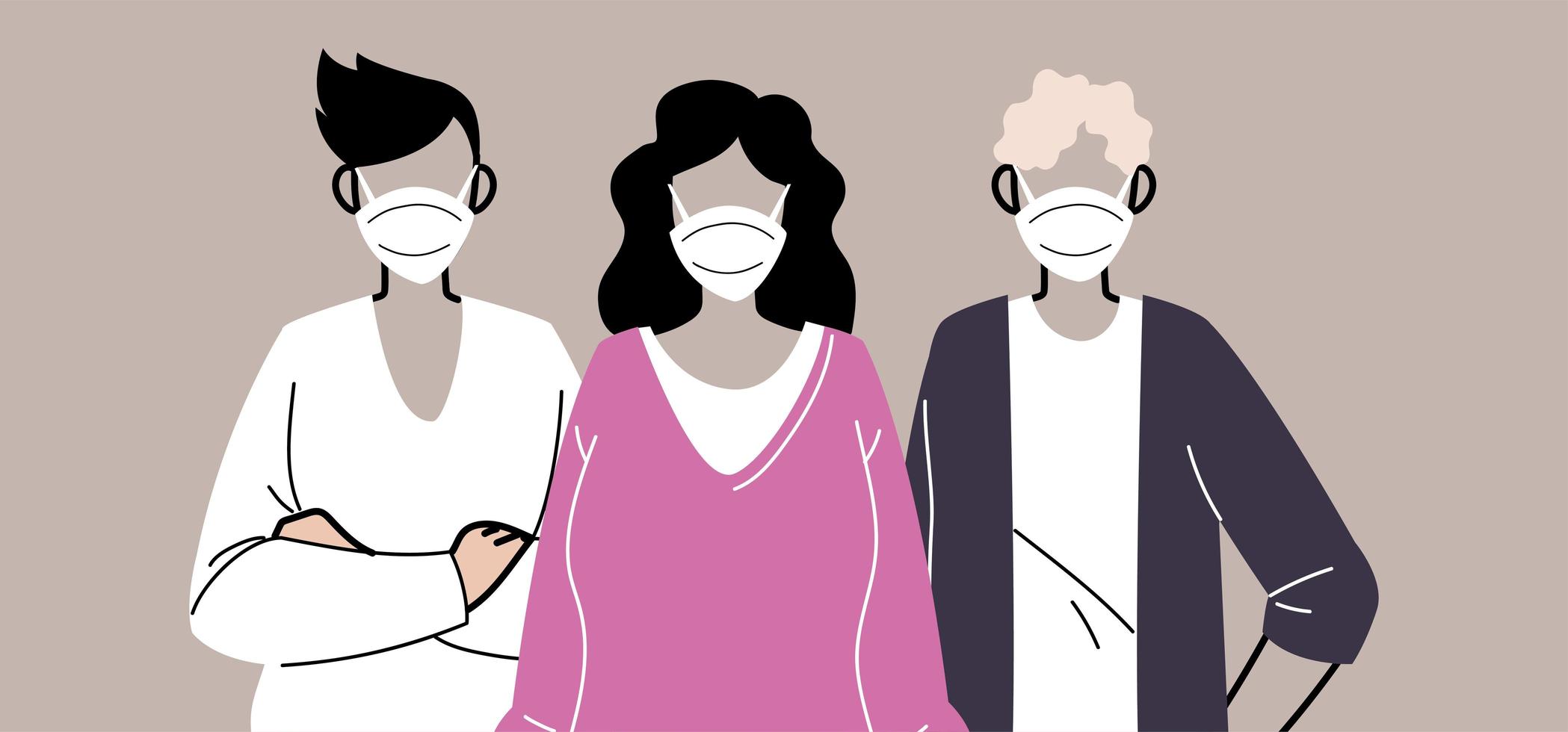 Group of people in protective medical face masks vector