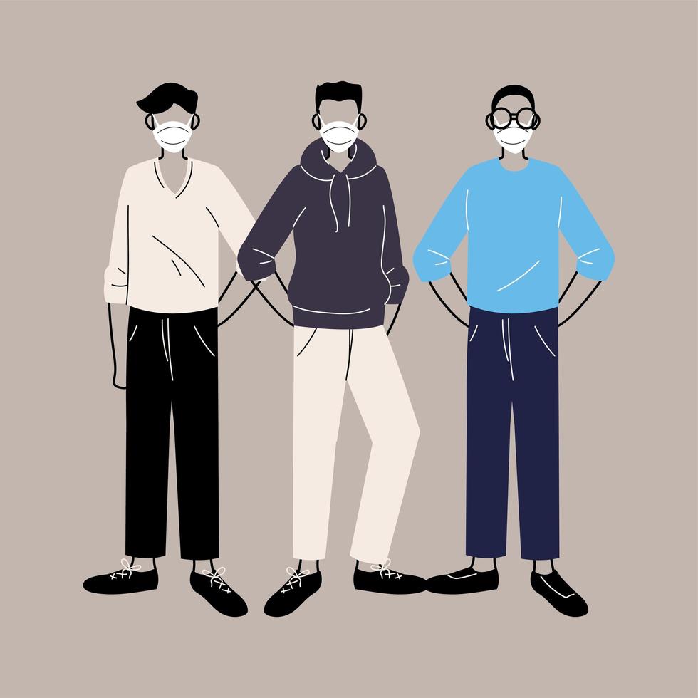 People in protective medical face masks vector