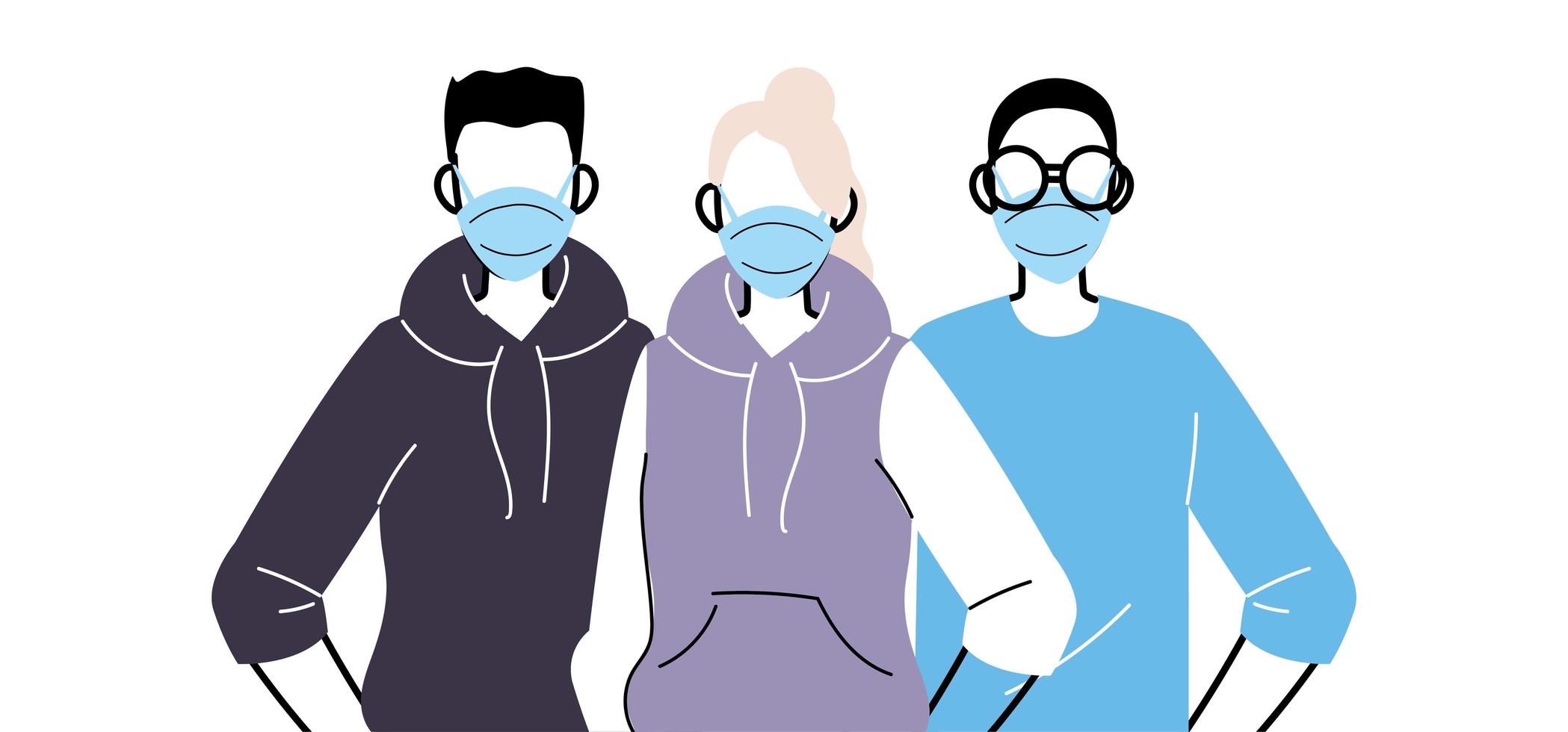 Group of people in protective medical face masks vector