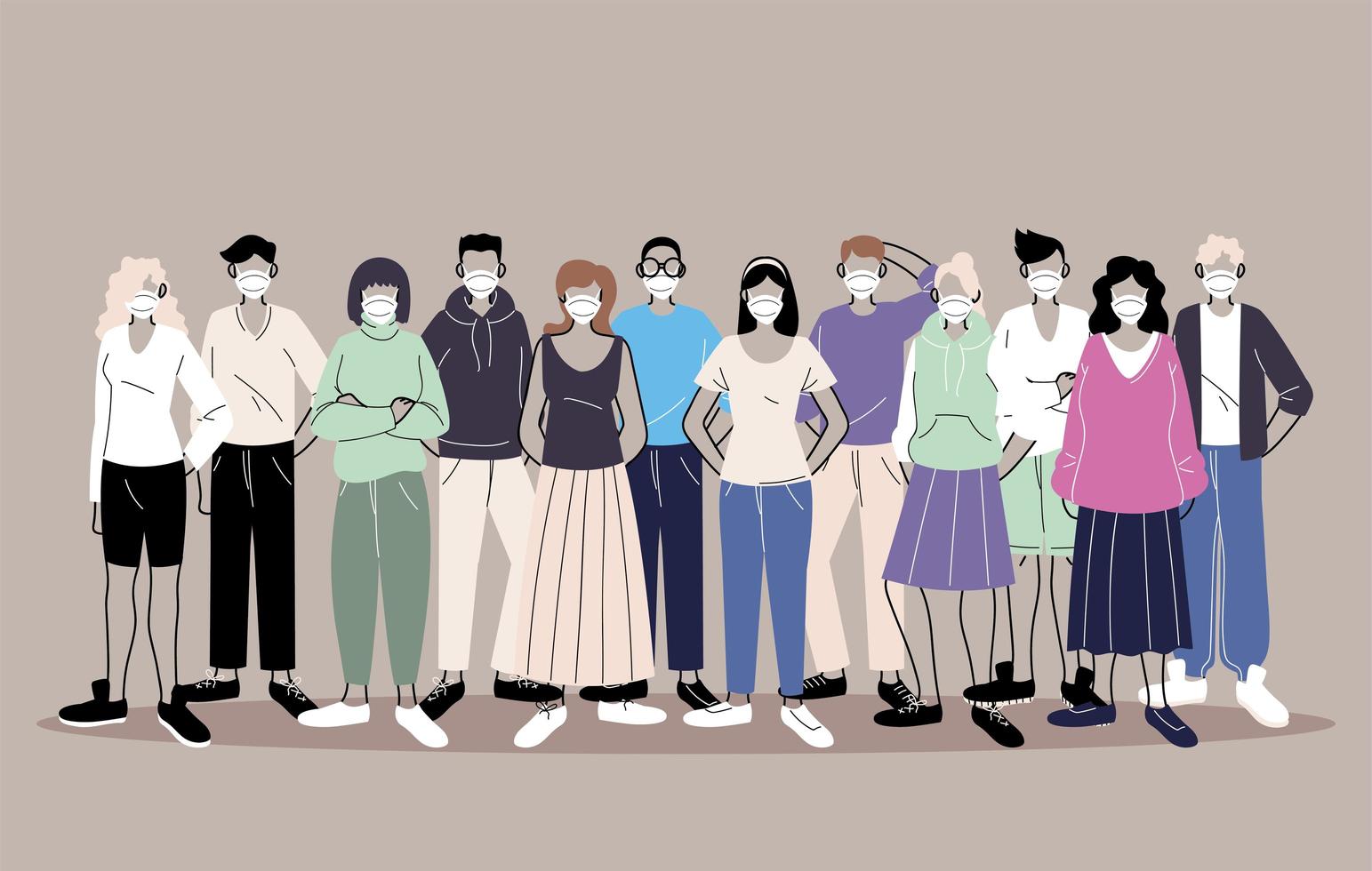 Group of people in protective medical face masks vector