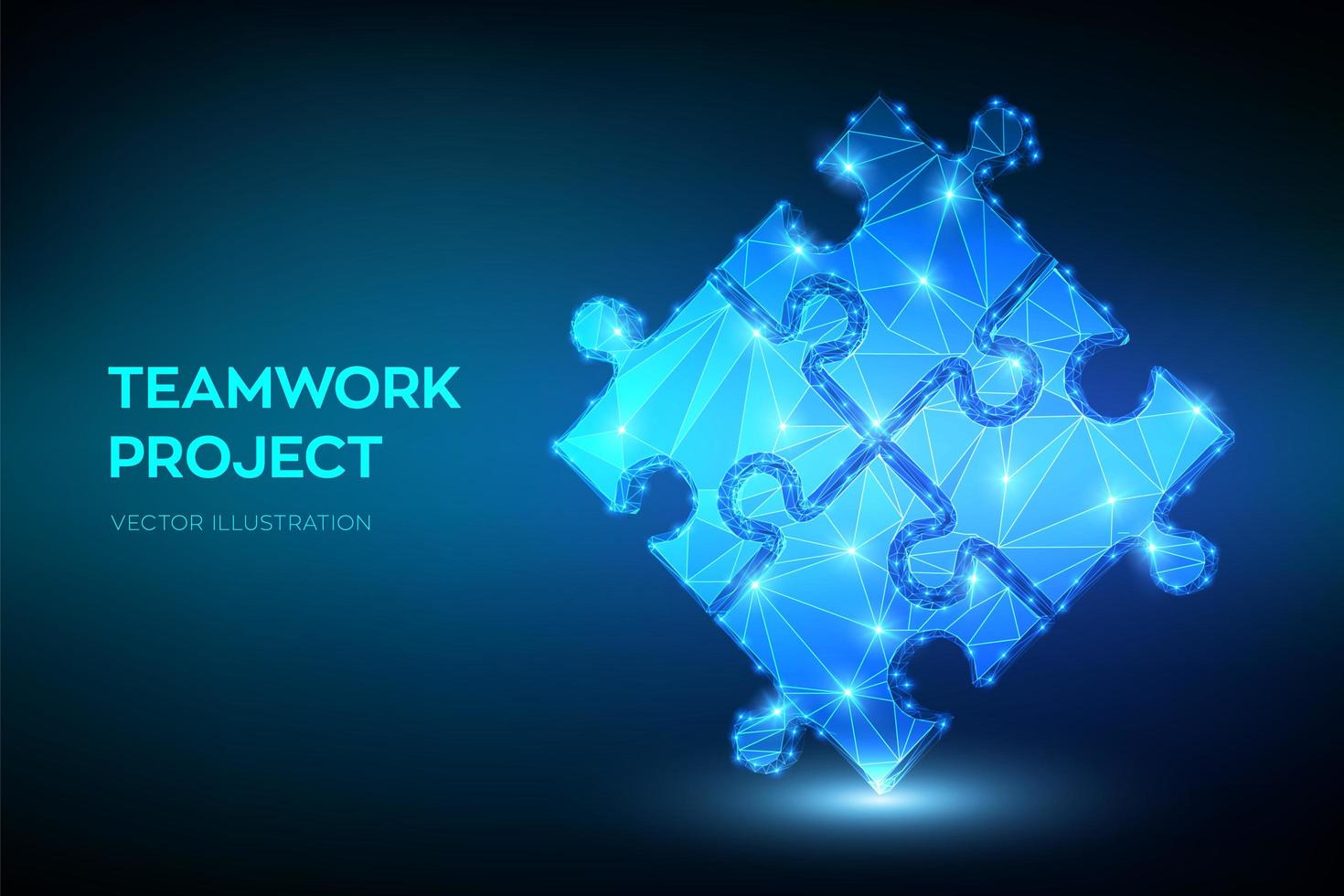 Teamwork futuristic banner with puzzle elements vector