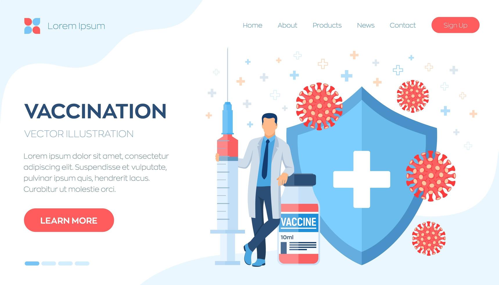 Vaccine, immunization campaign homepage banner vector