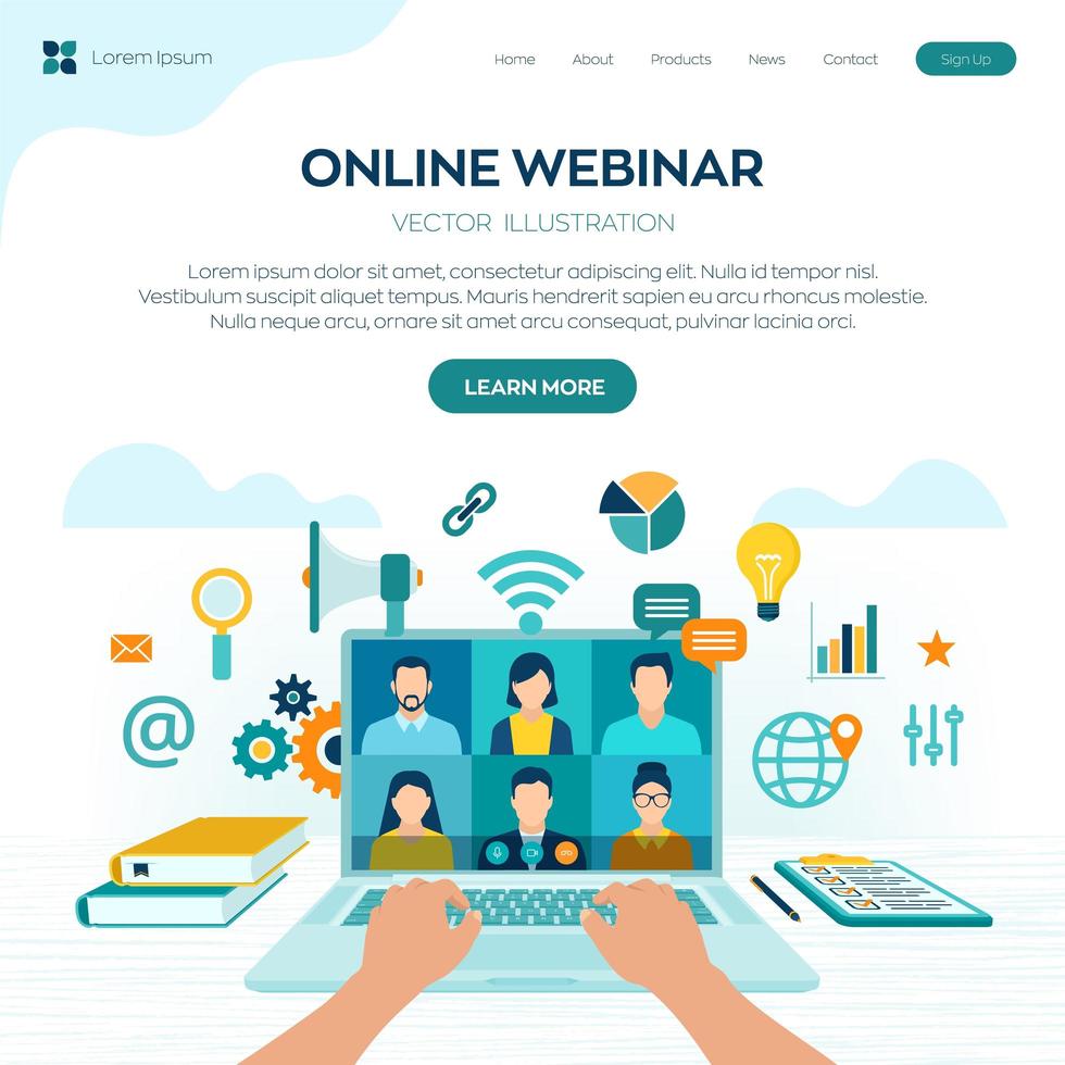 Website homepage template for online webinar vector