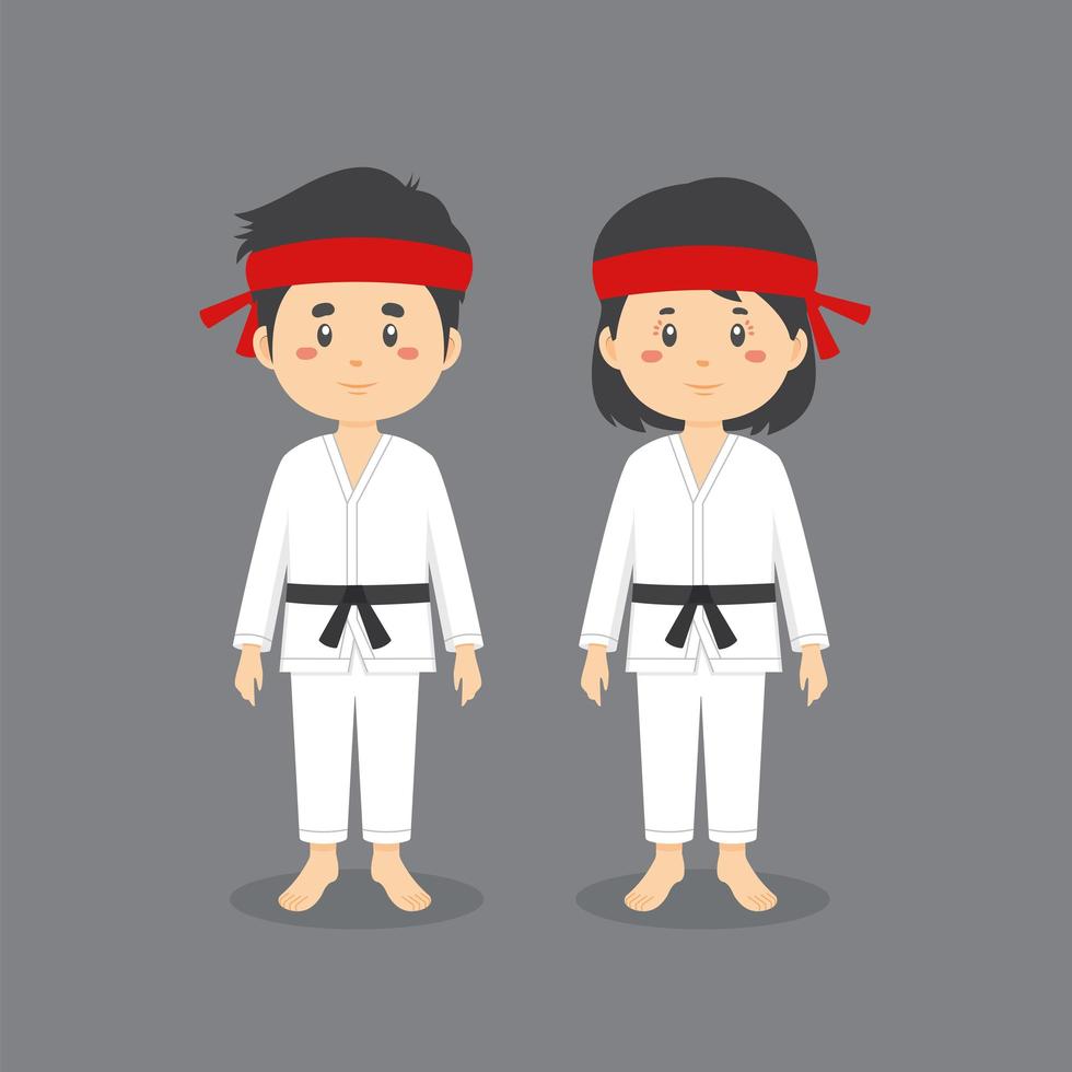 pareja de personajes vistiendo traje de karate vector