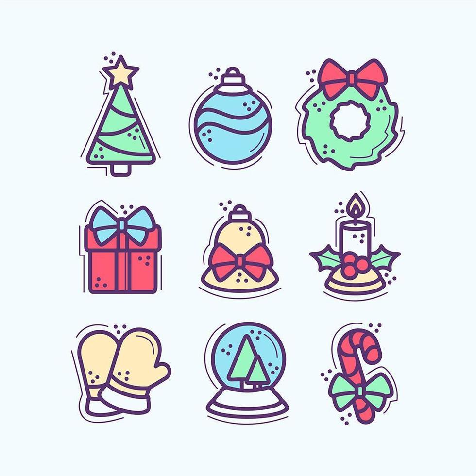 conjunto de iconos de elementos esenciales de navidad vector