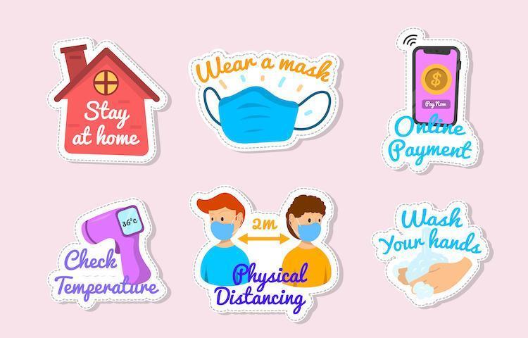 Colorful New Normal Protocol Sticker Collection vector