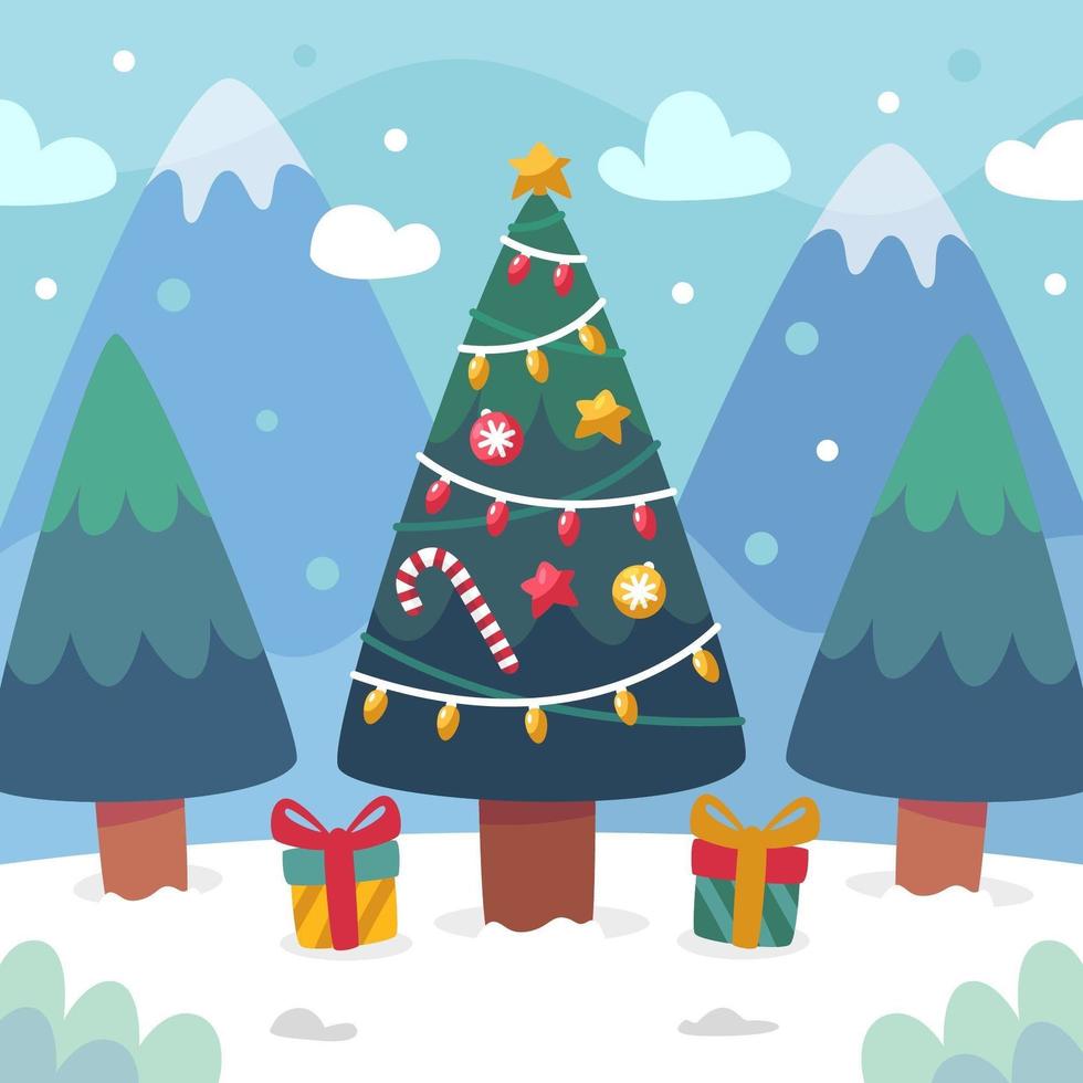 Christmas Tree Under The Snowfall vector