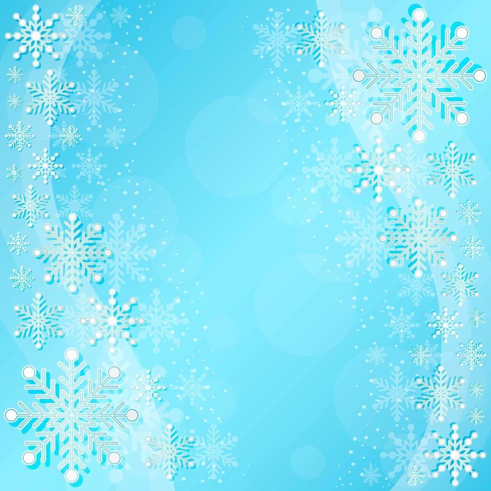 hermosos copos de nieve de invierno en composición de onda azul vector