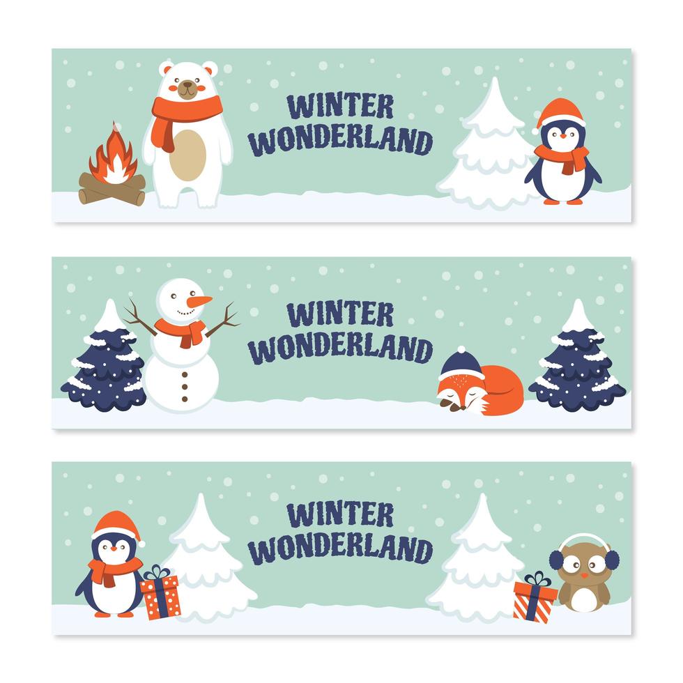 Cute Animals Snowman Enjoy Living in Winter Wonderland vector