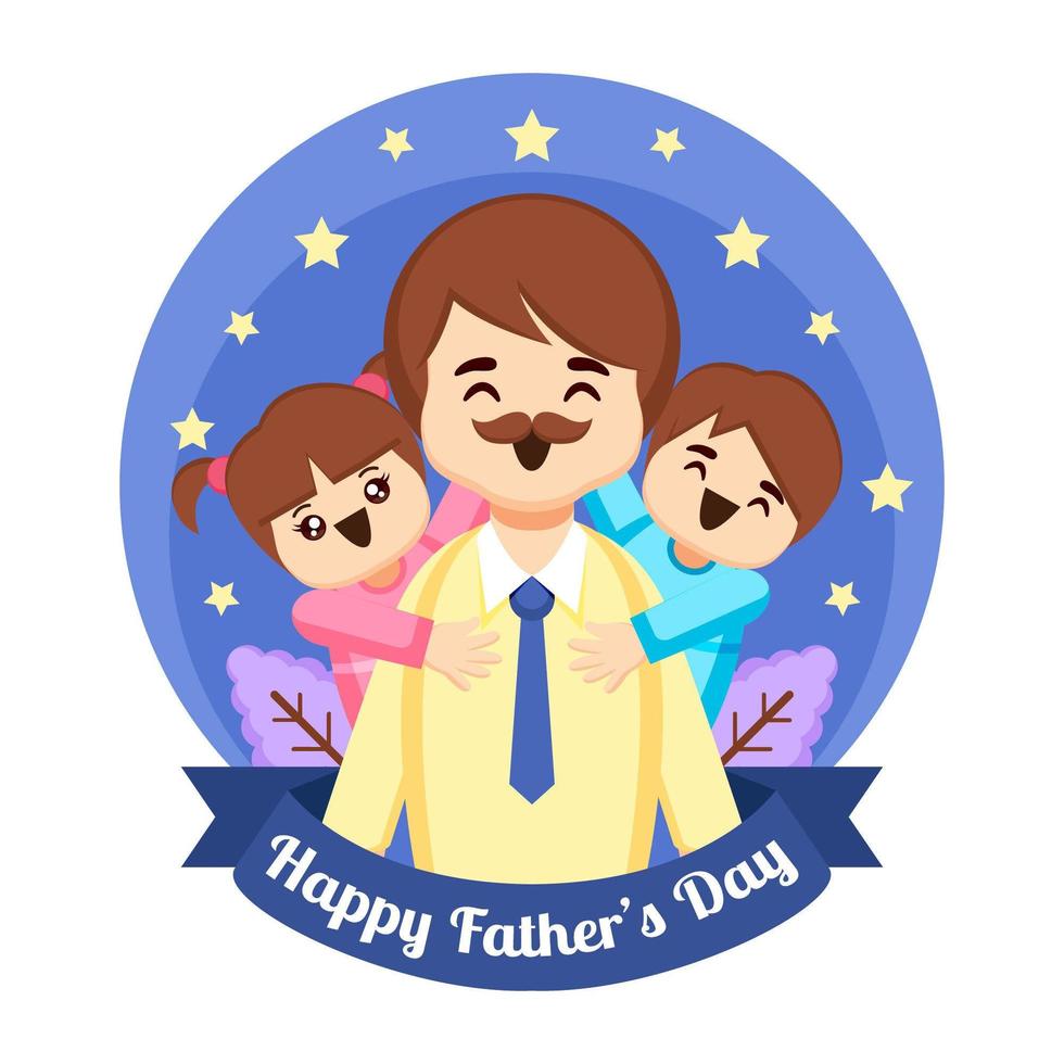 Joyful Children Hug Their Father vector