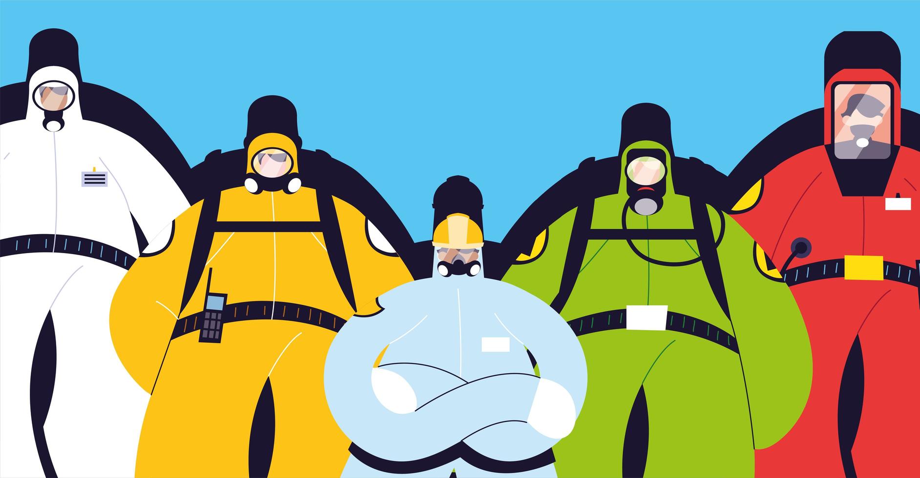 Men in protective suits, safety clothing vector