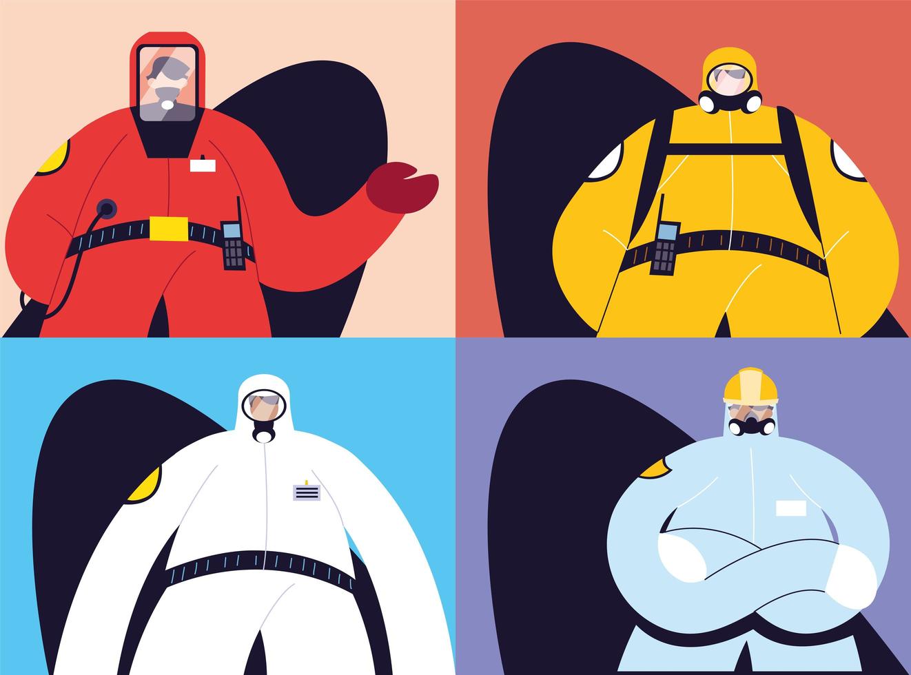 Cards with men in protective suits vector