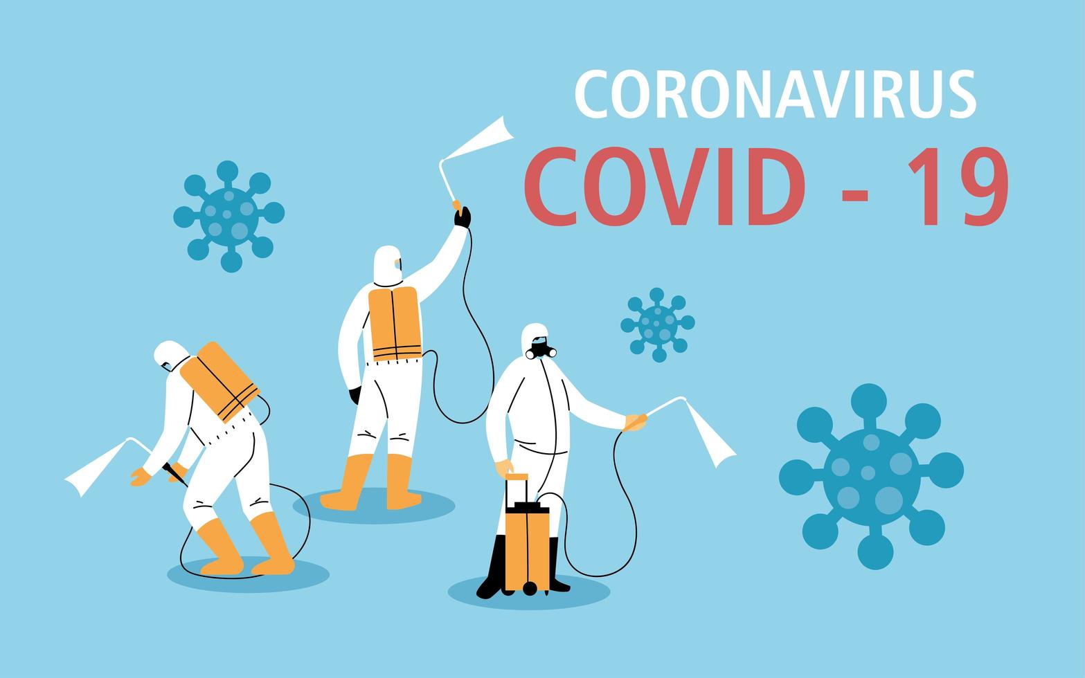 Men in protective suit, disinfection by coronavirus vector