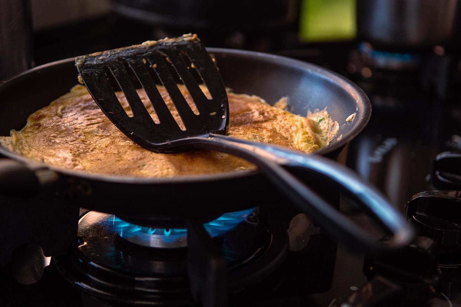 Spatula on frying pan photo