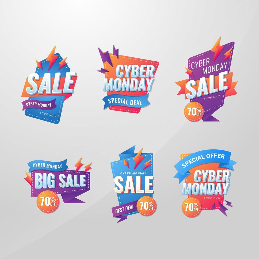 conjunto de etiquetas modernas cyber monday vector