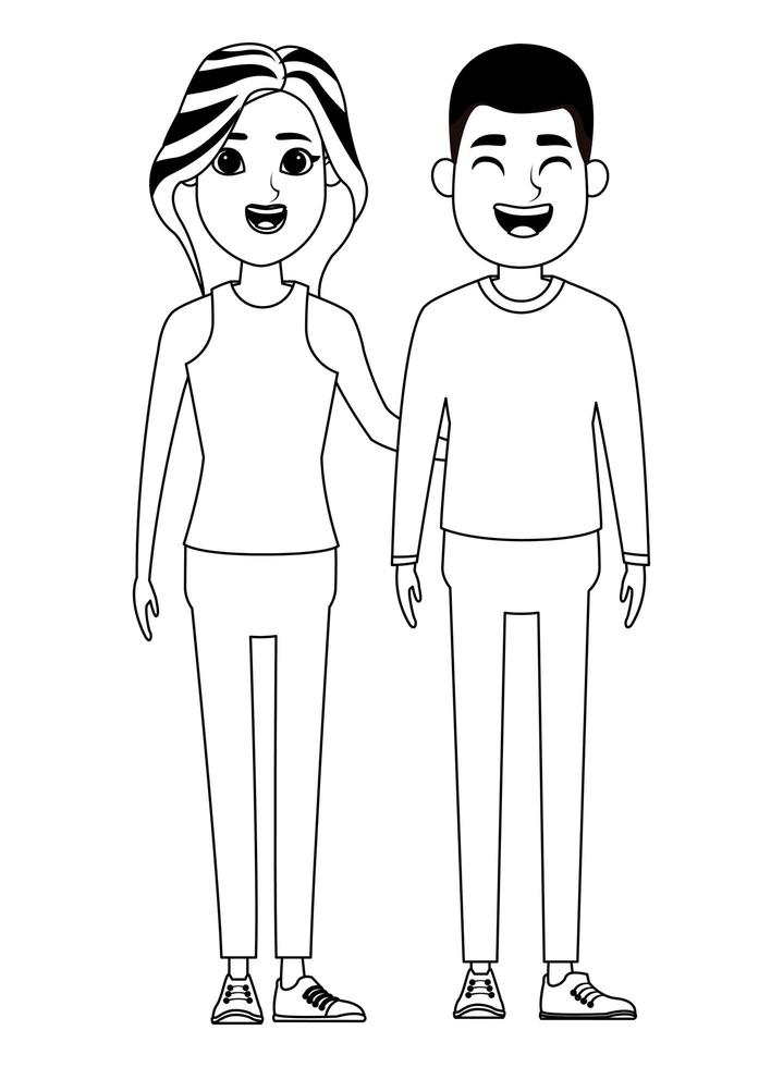 Cartoon couple line-art vector