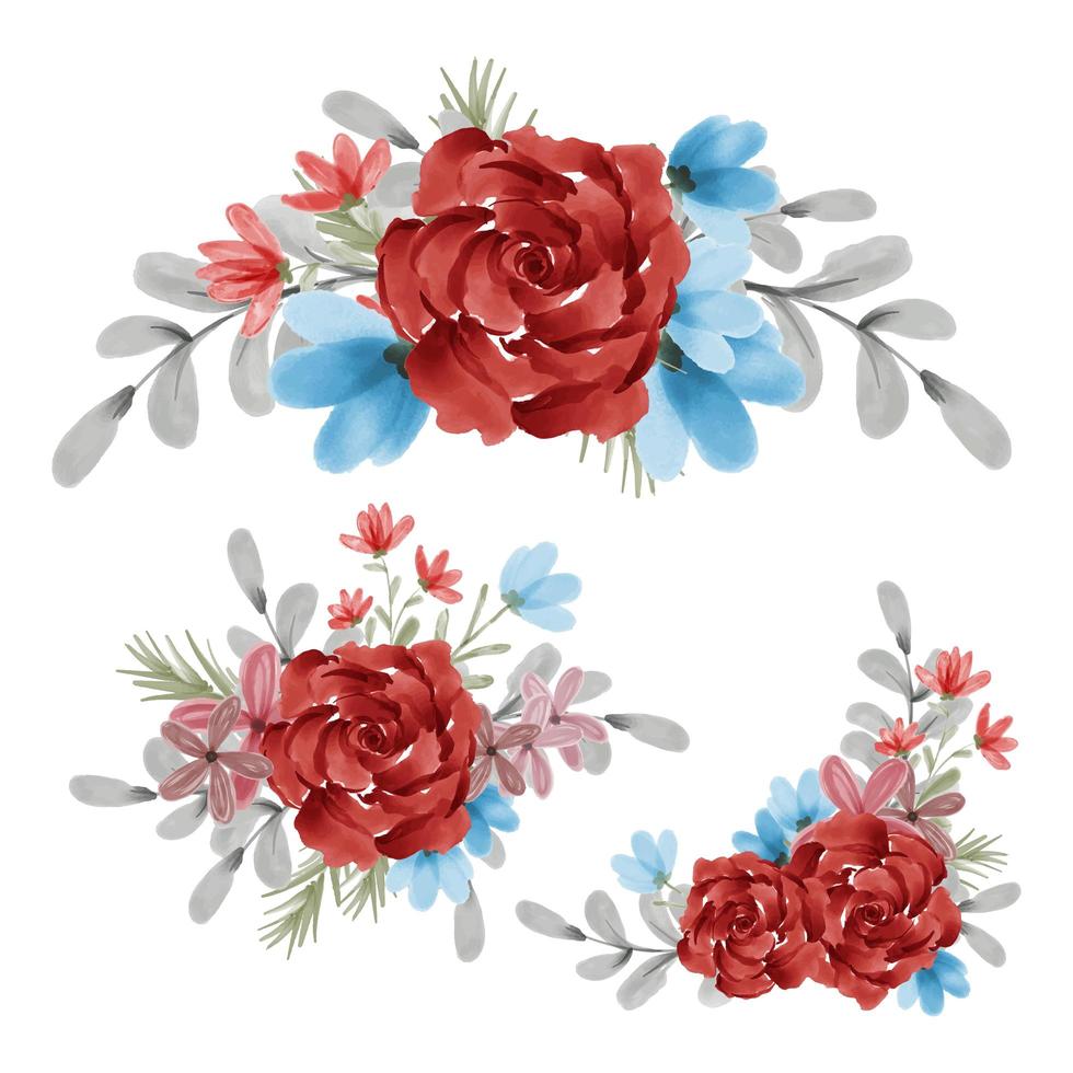 conjunto de ramo floral acuarela vector