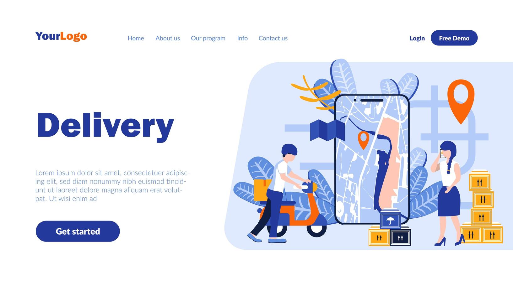 Delivery flat landing page template vector