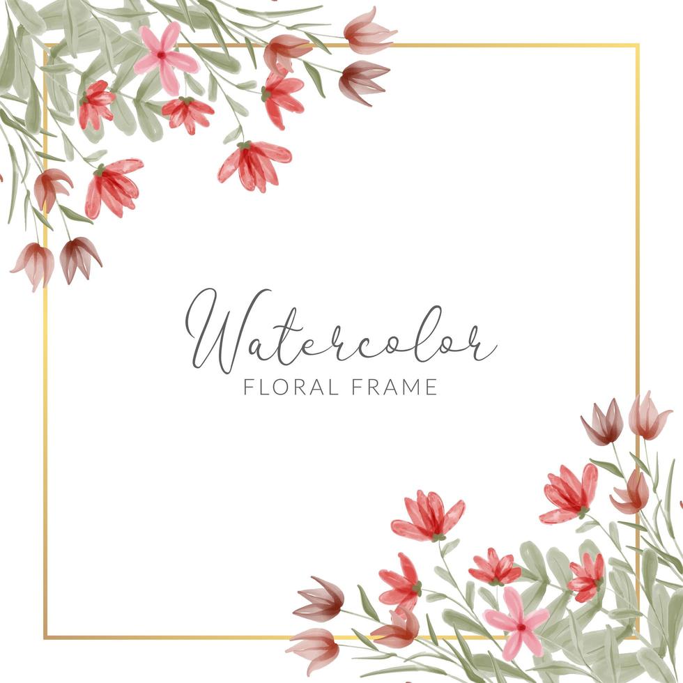 Watercolor hand painted red floral frame decoration vector