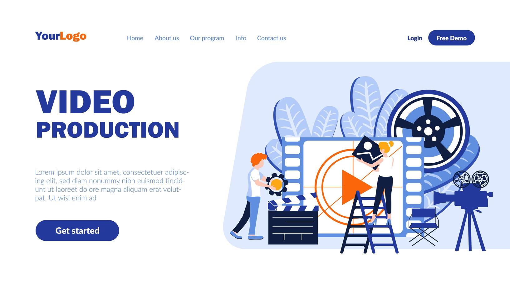 Video production landing page template vector