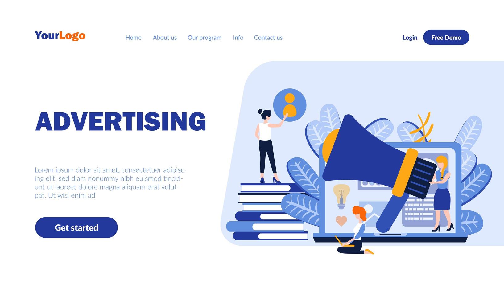 Advertising flat landing page template vector