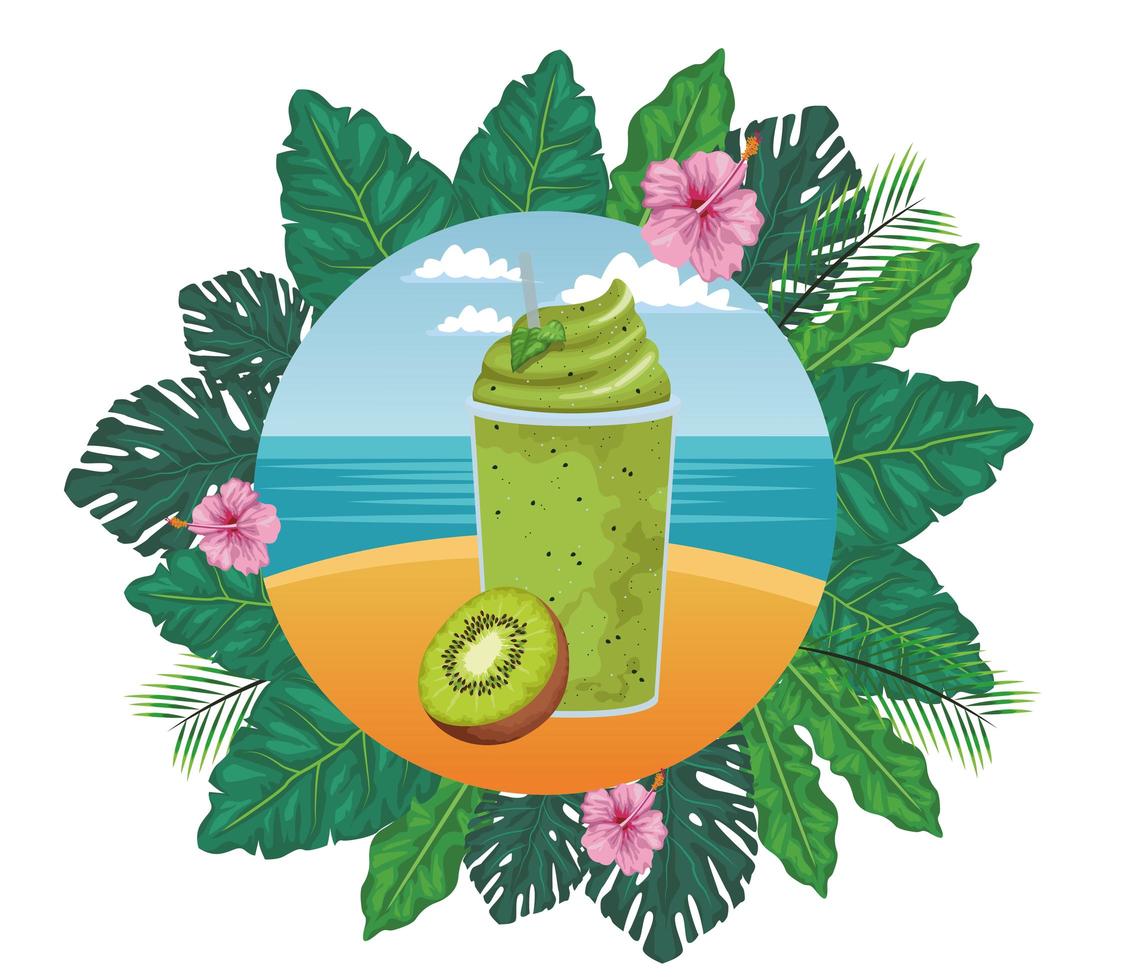 Tropical fruit and smoothie drink wreath vector