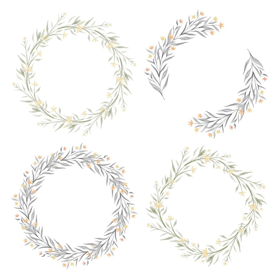 Set of watercolor yellow floral wreaths vector