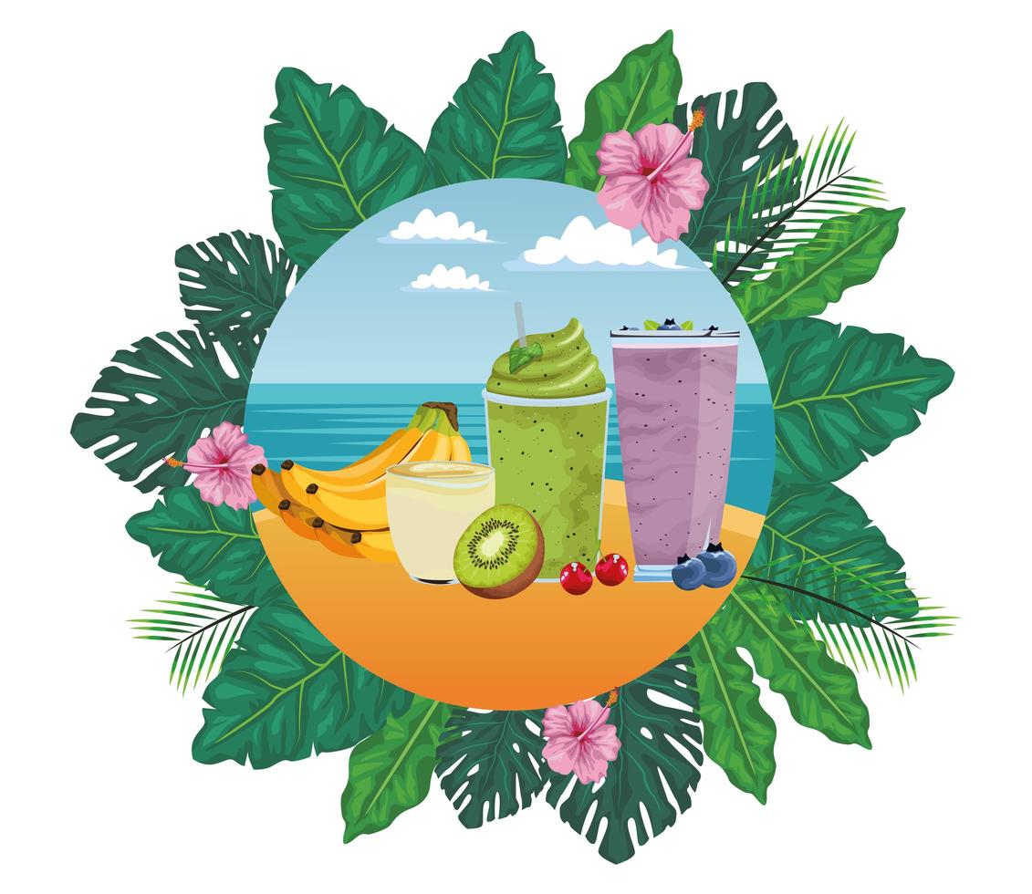 corona de bebida de frutas tropicales y batidos vector