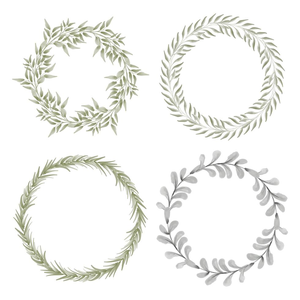 Hand painted watercolor leaf circle wreath set vector