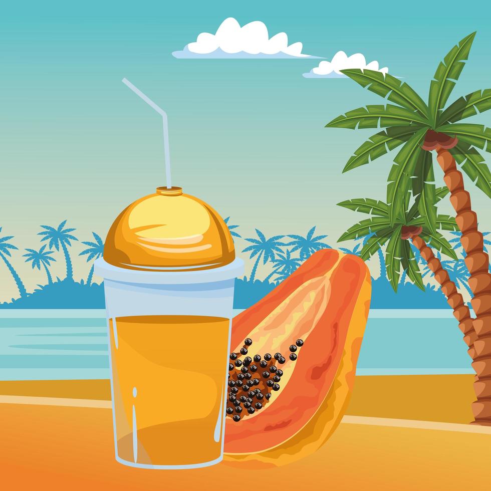 Tropical fruit and smoothie drink vector