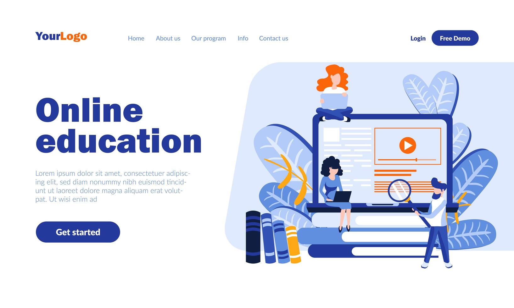 Online education landing page template vector