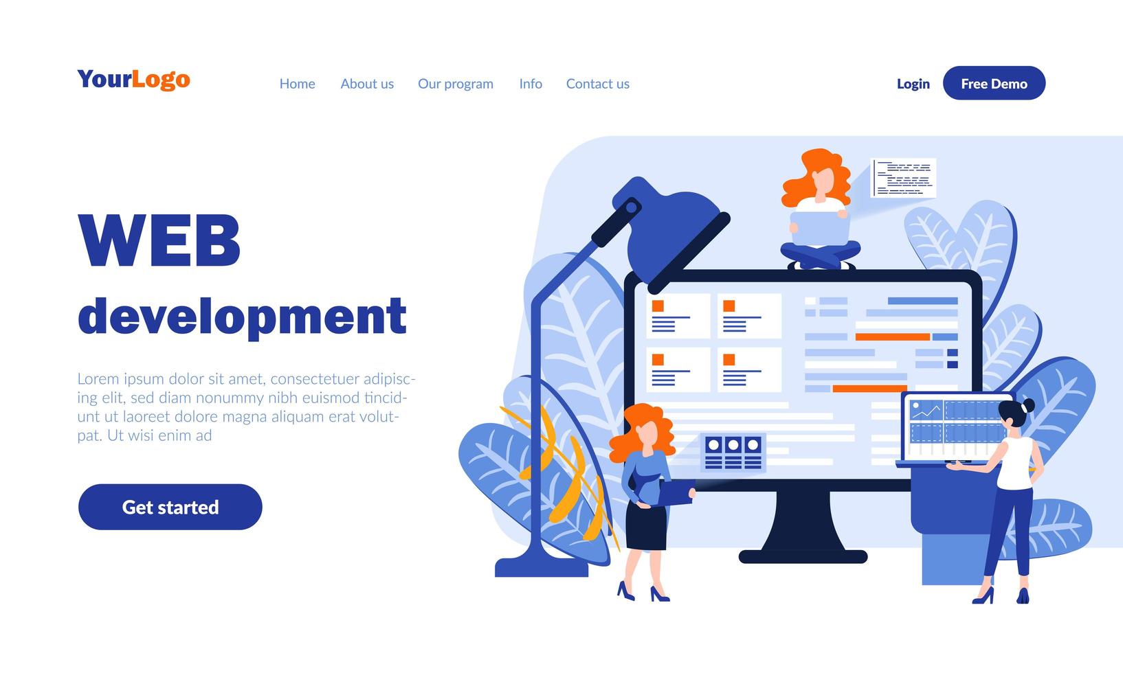 Web development landing page template vector