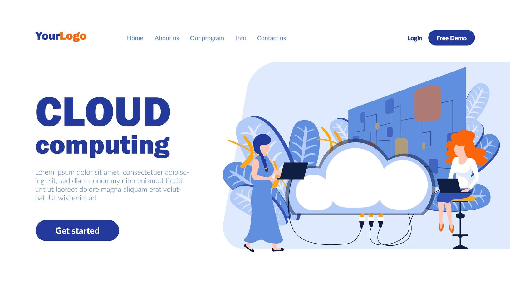 Cloud computing landing page template vector