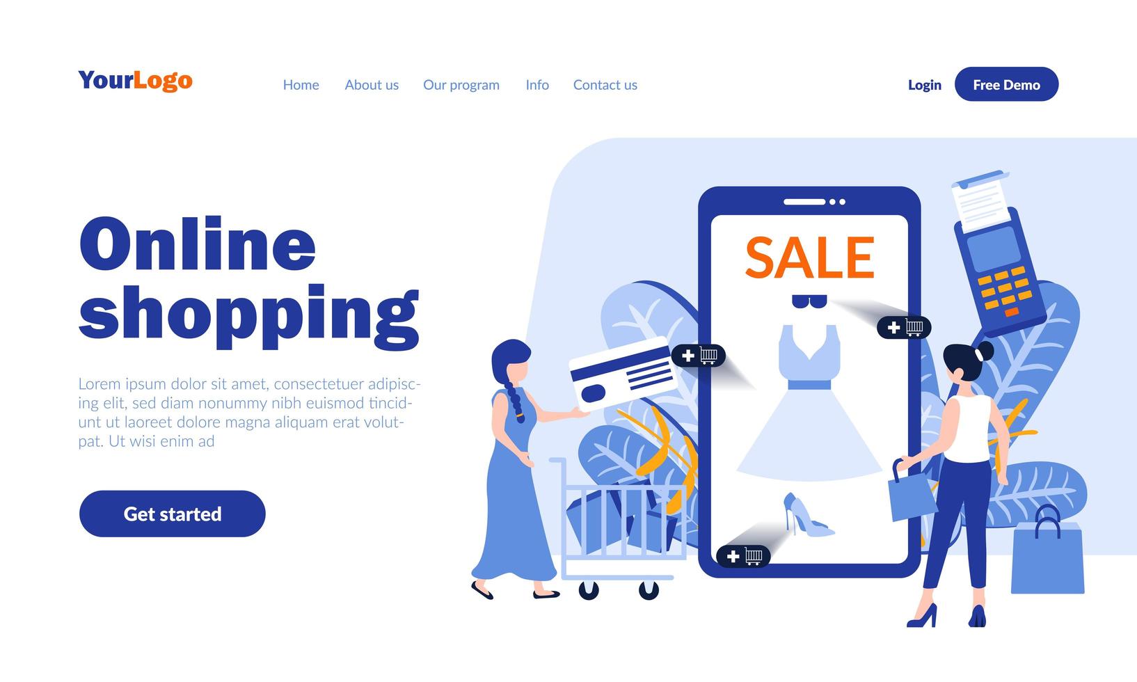 Online shopping landing page template vector