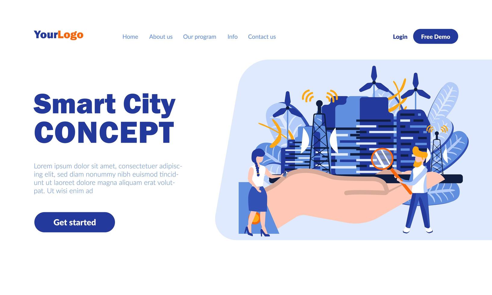 Smart city concept landing page template vector