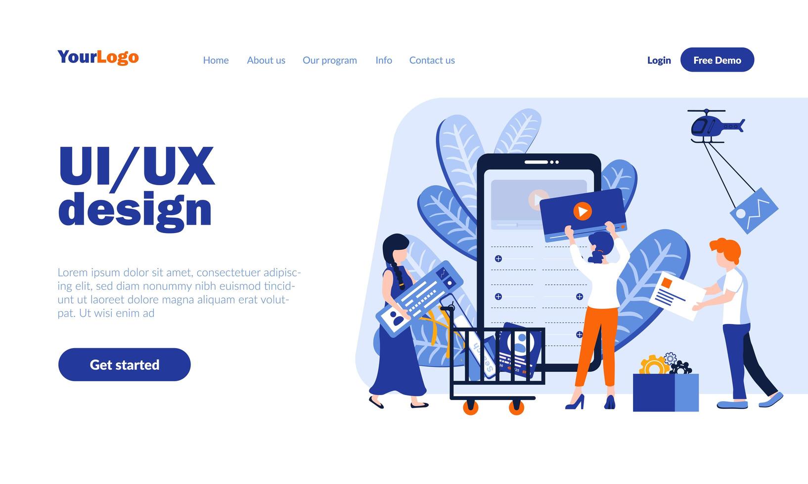 UI and UX design landing page template vector