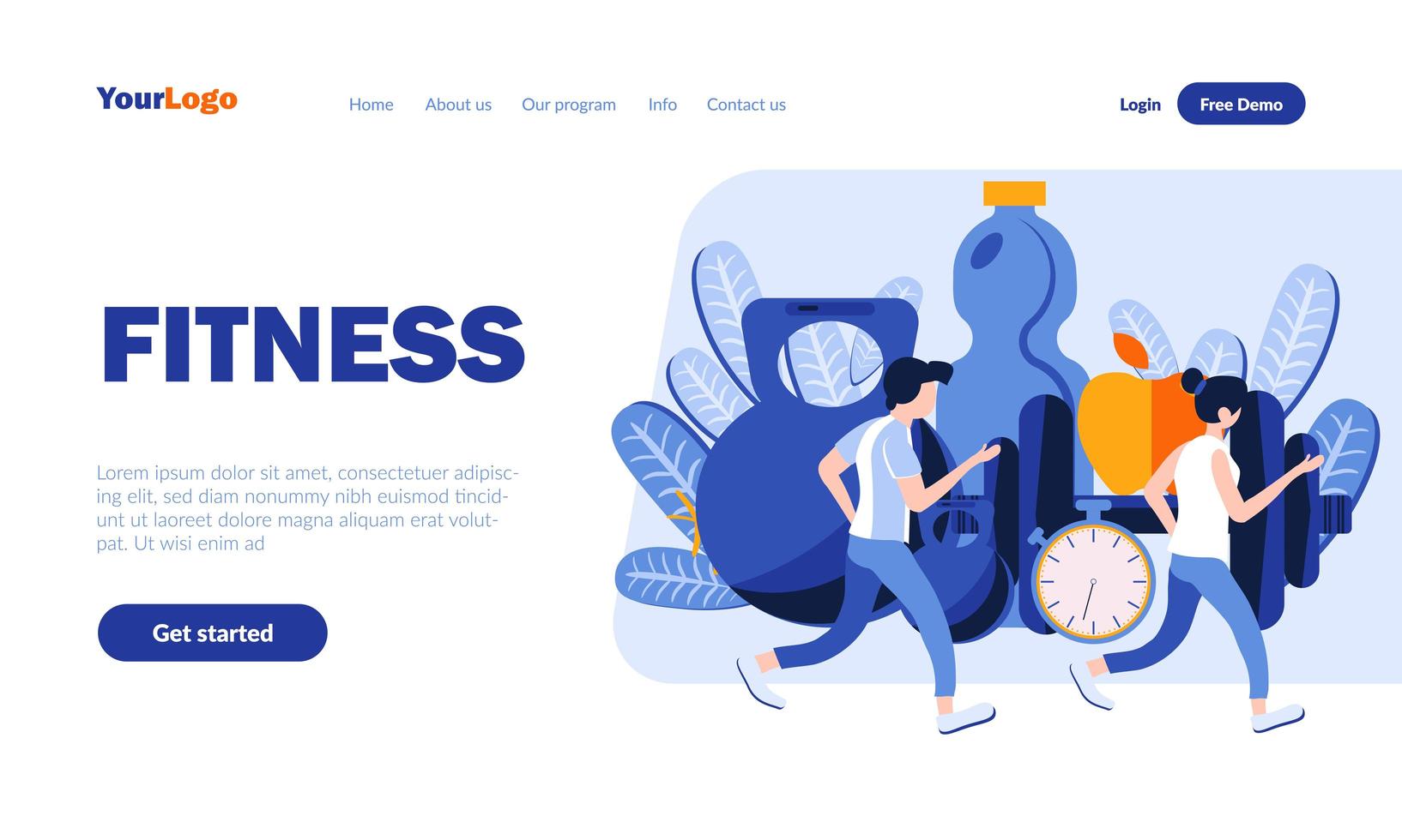 Fitness landing page template vector
