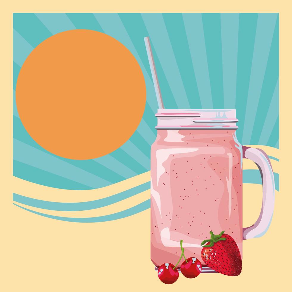 Tropical fruit and smoothie drink retro design vector