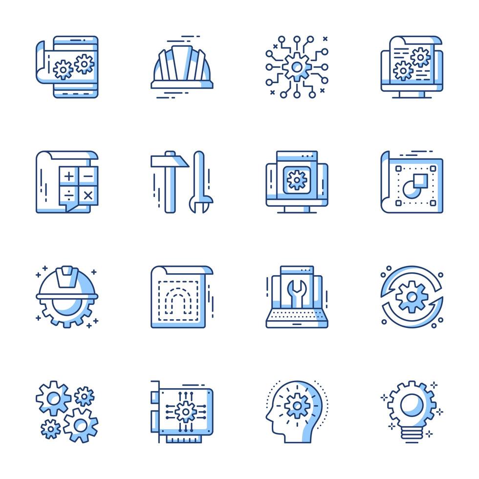 Engineering line-art icon set vector