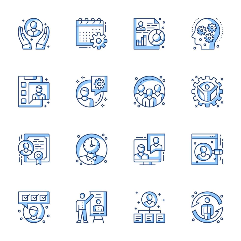 conjunto de iconos de arte de línea de gestión de oficina vector