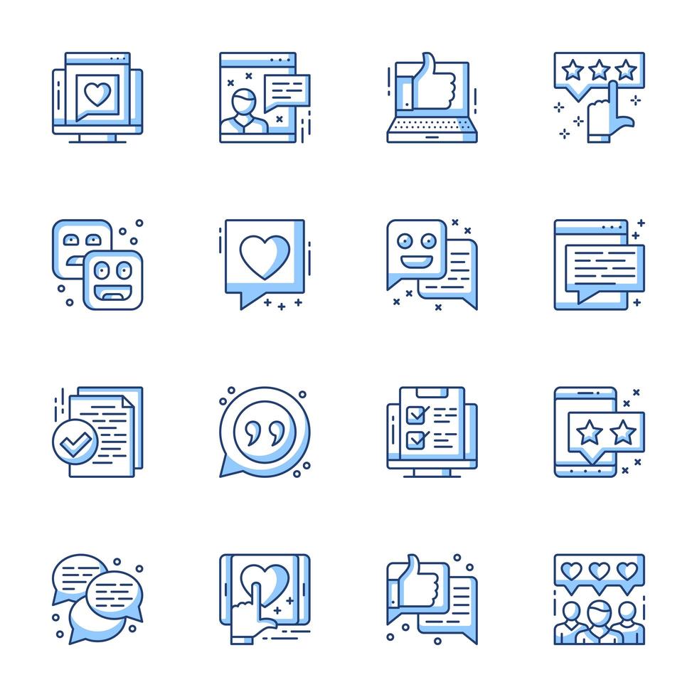 Review and user satisfaction line-art icon set vector