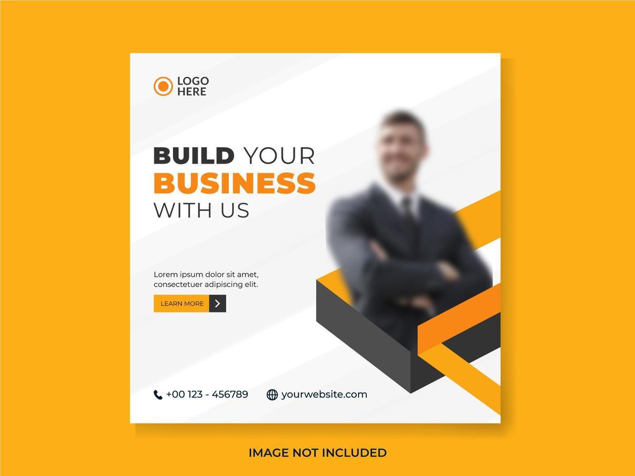 Business social media post template in orange and white vector