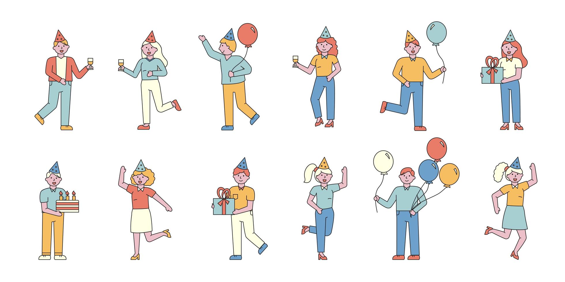 People partying flat-design set vector