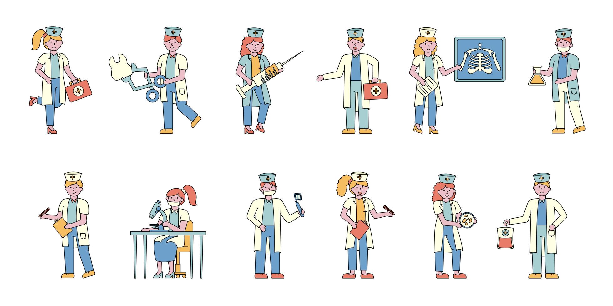 conjunto de diseño plano de trabajadores de la salud vector