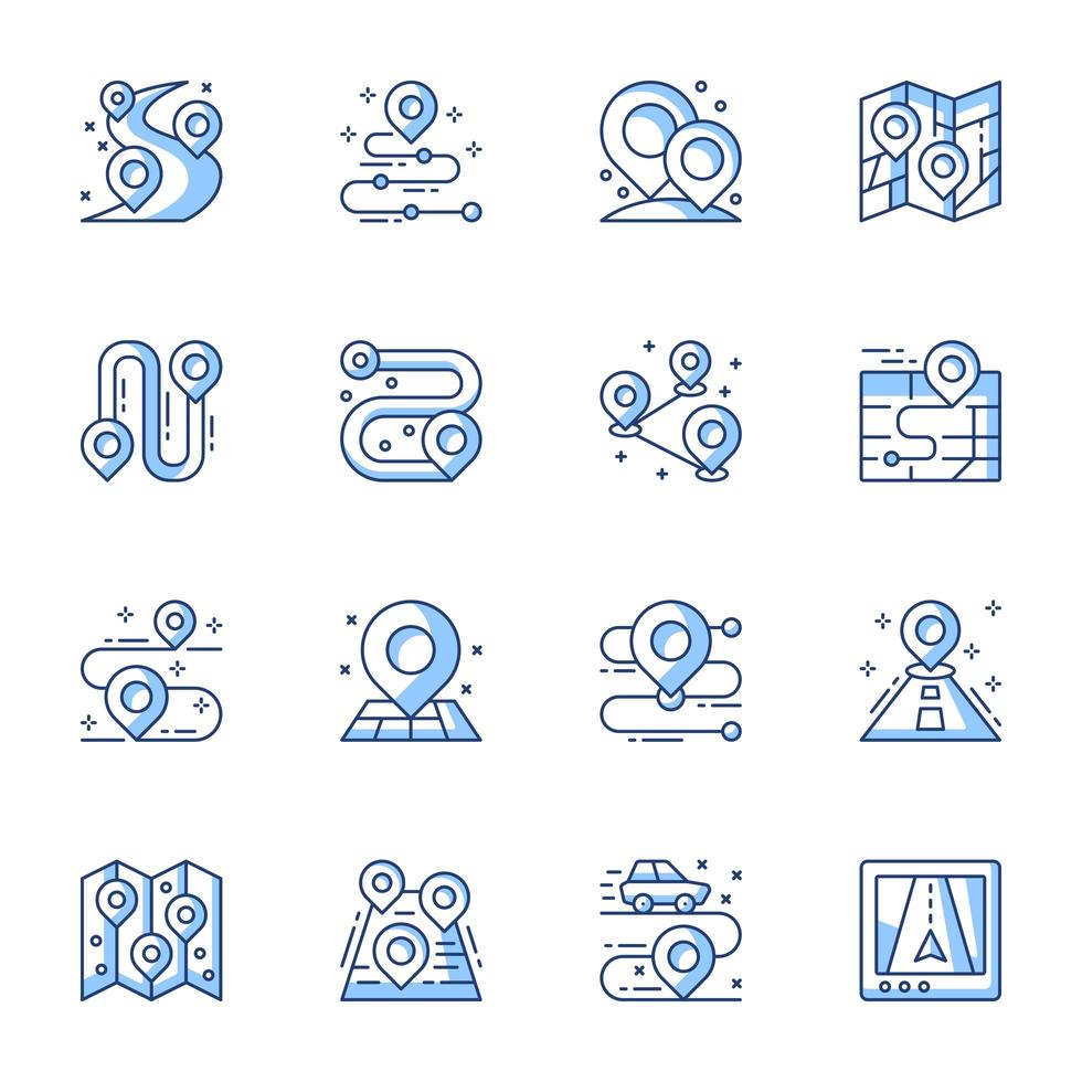 GPS navigator and location line-art icon set vector