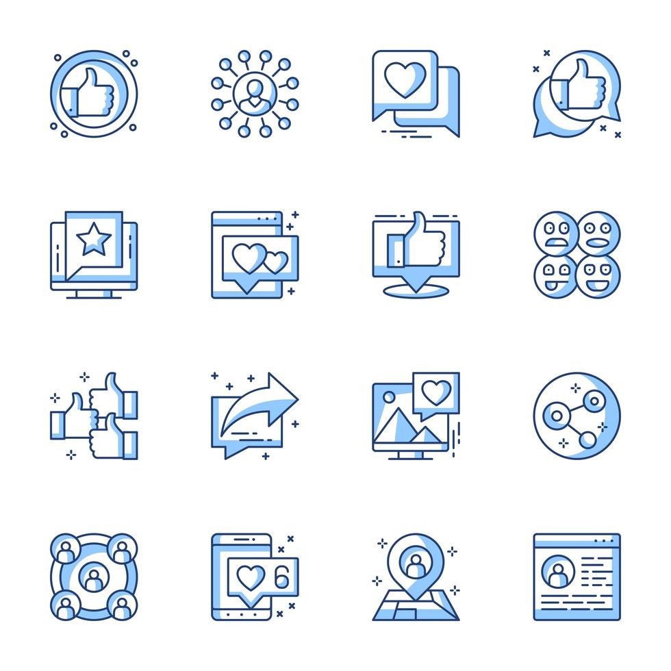 Social media line-art icon set vector