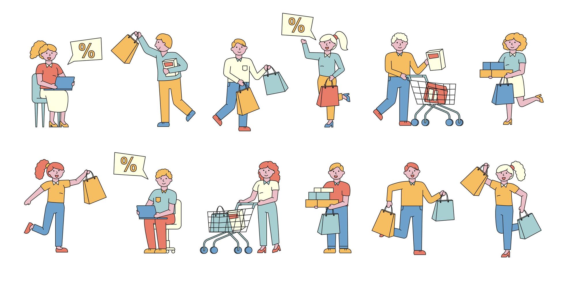 People shopping flat-design set vector