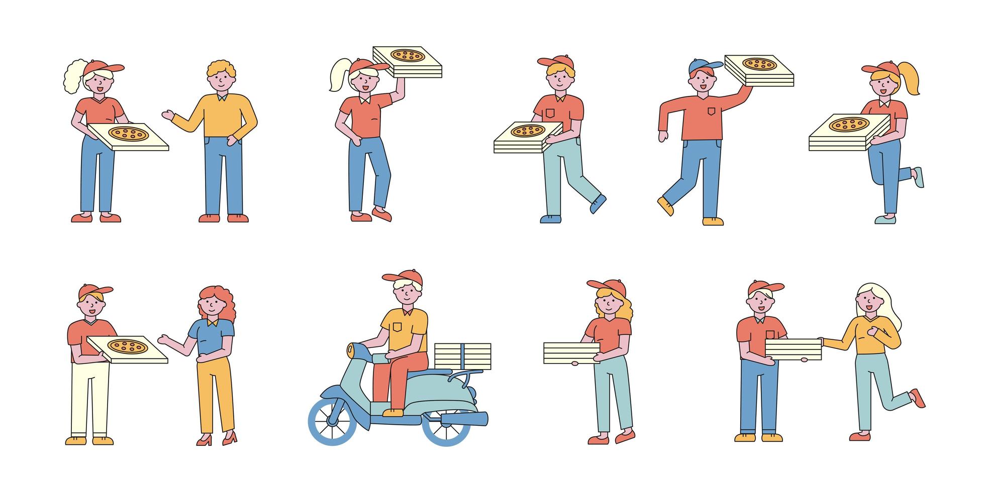 Pizza delivery service flat-design set vector